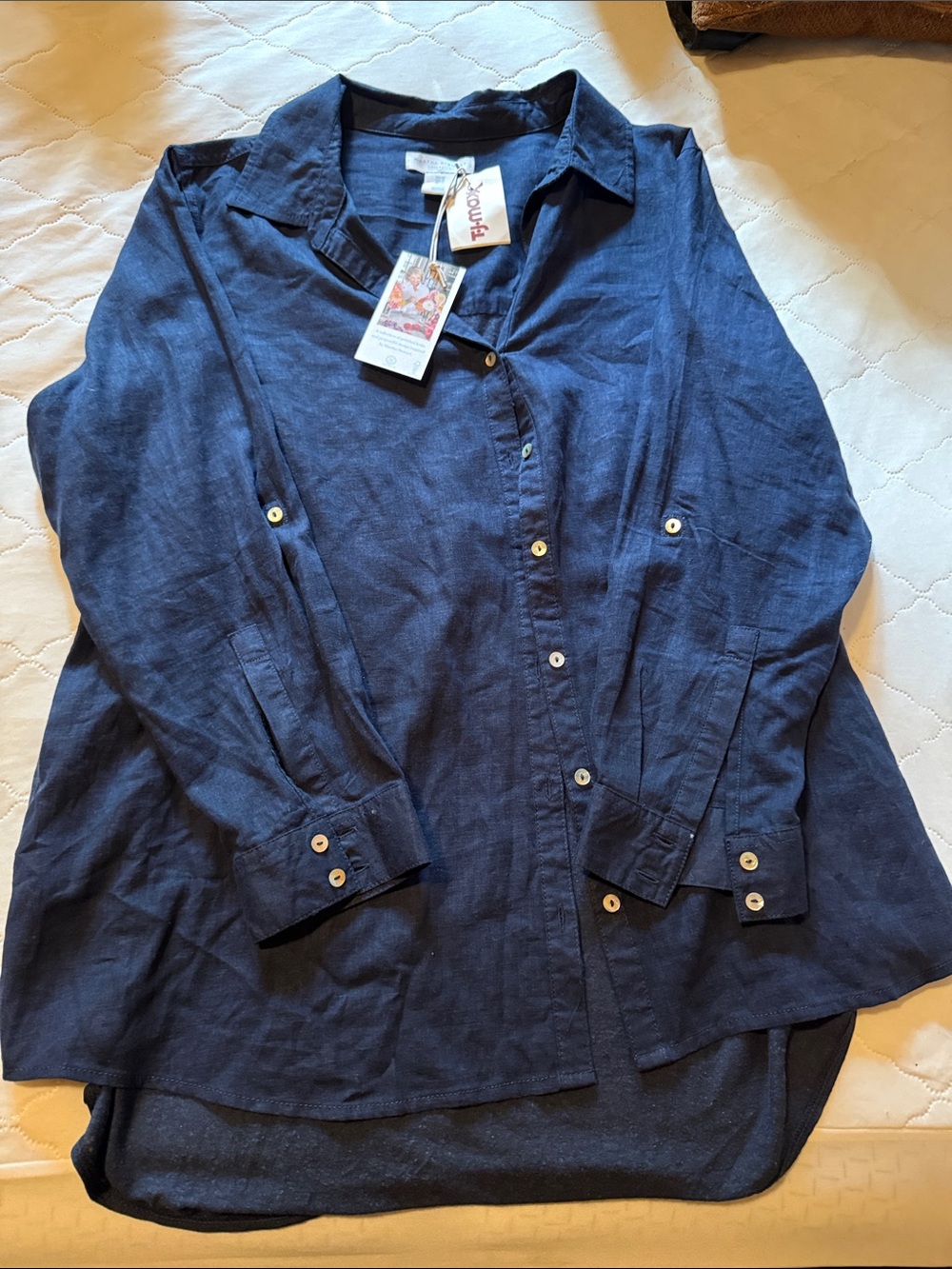 130 Navy blue linen  button down shirt size 1x